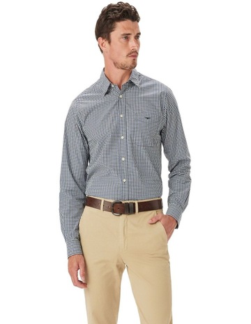 Classic Poplin Check Long Sleeve Shirt in Navy Char