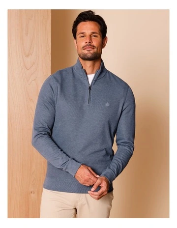 Bennett Quarter Zip Sweat in Smoke Blue