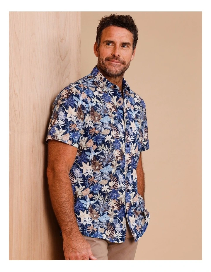 Dominic Short Sleeve Textured Print Shirt in Blue image 1