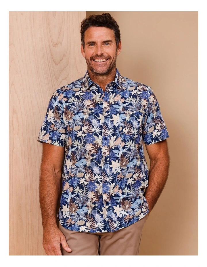 Dominic Short Sleeve Textured Print Shirt in Blue image 3