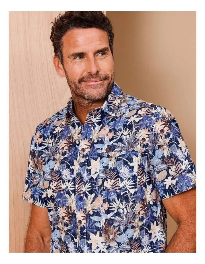 Dominic Short Sleeve Textured Print Shirt in Blue image 4