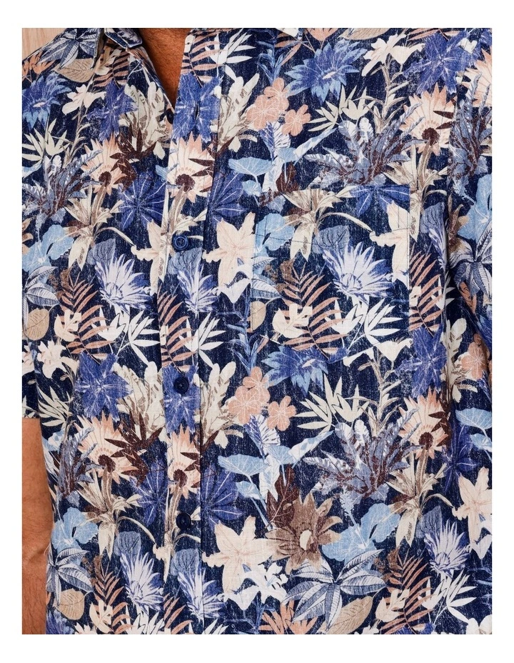 Dominic Short Sleeve Textured Print Shirt in Blue image 5