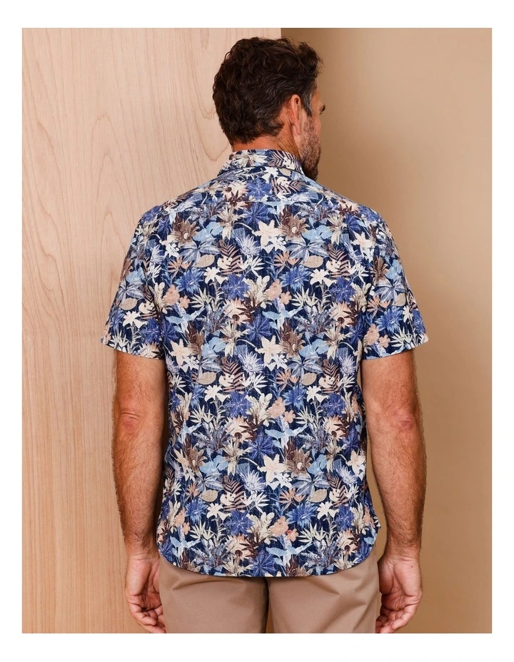 Dominic Short Sleeve Textured Print Shirt in Blue image 6