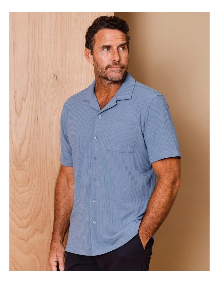 Andrew Short Sleeve Textured Knit Shirt in Cornflower image 1