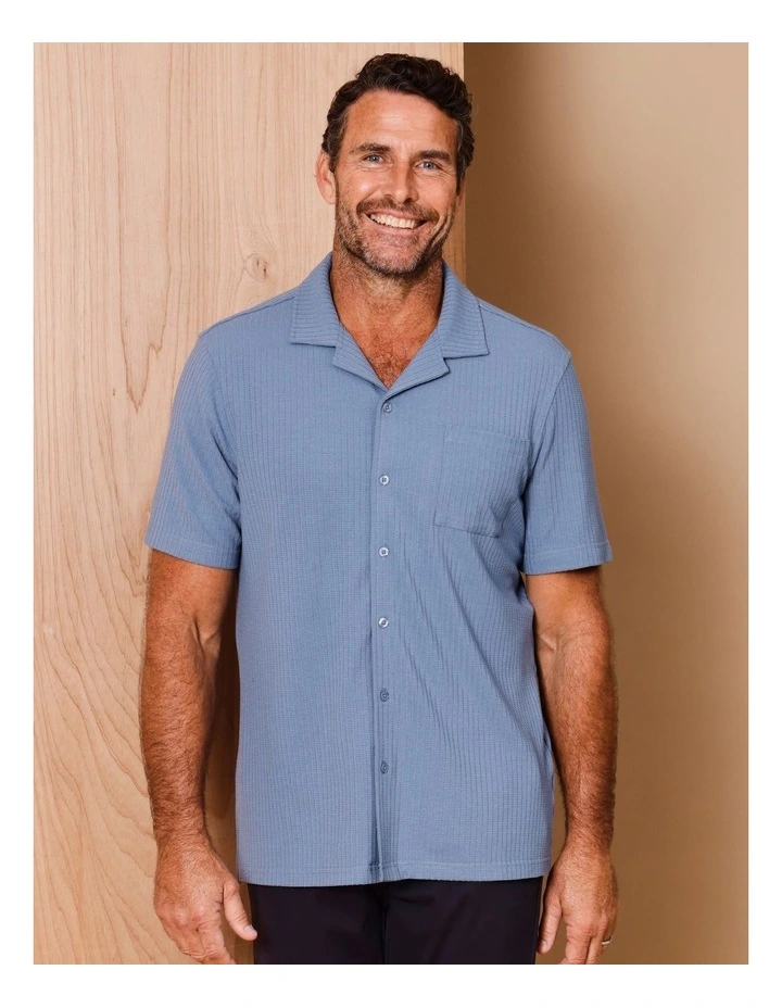 Andrew Short Sleeve Textured Knit Shirt in Cornflower image 3
