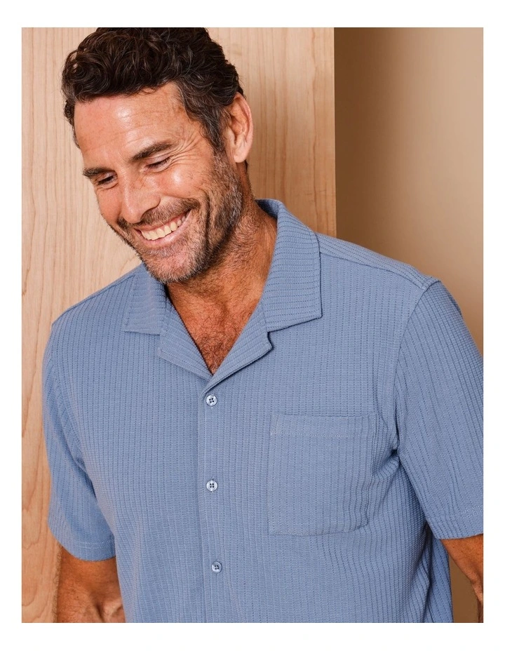 Andrew Short Sleeve Textured Knit Shirt in Cornflower image 4