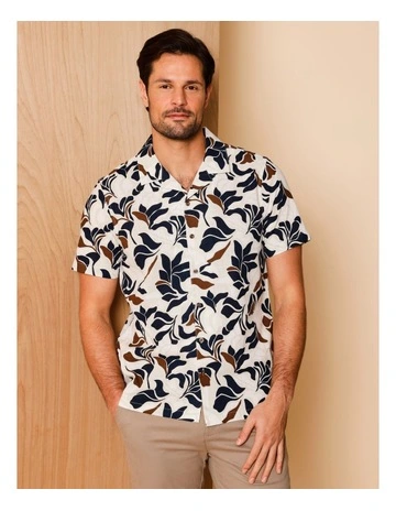 Felipe Floral Short Sleeve Shirt in Ecru