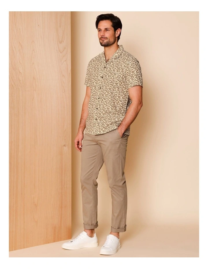 Ayden Short Sleeve Abstract Print Shirt in Tan image 2