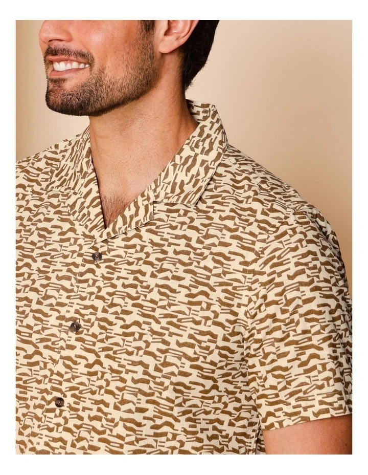 Ayden Short Sleeve Abstract Print Shirt in Tan image 5