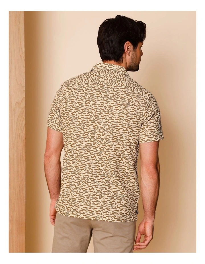 Ayden Short Sleeve Abstract Print Shirt in Tan image 6