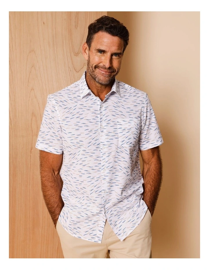 Marlon Short Sleeve Microprint Shirt in White image 4