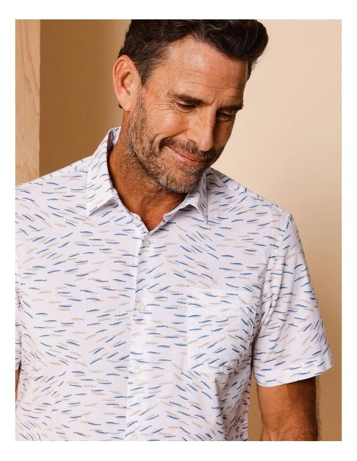 Marlon Short Sleeve Microprint Shirt in White image 5