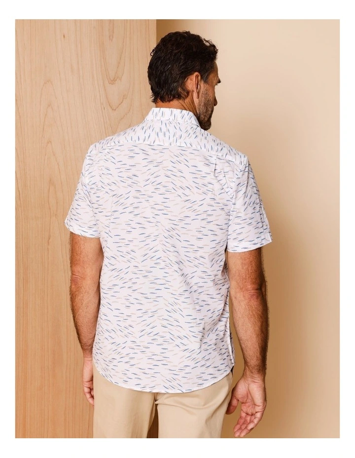 Marlon Short Sleeve Microprint Shirt in White image 6