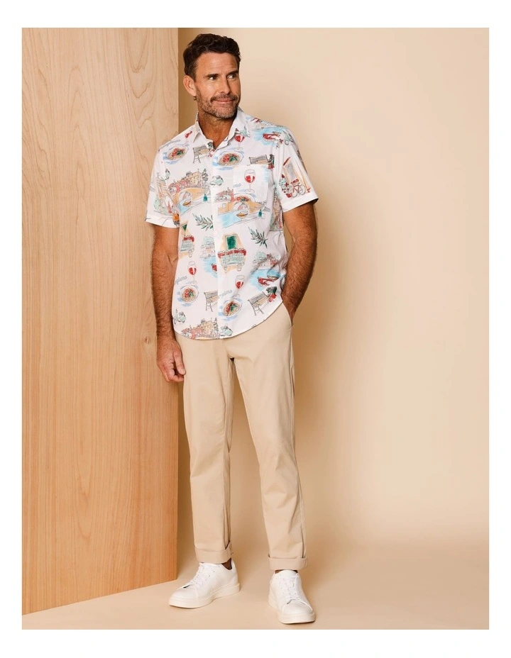 Ian Short Sleeve Illustrated Print Shirt in White image 2