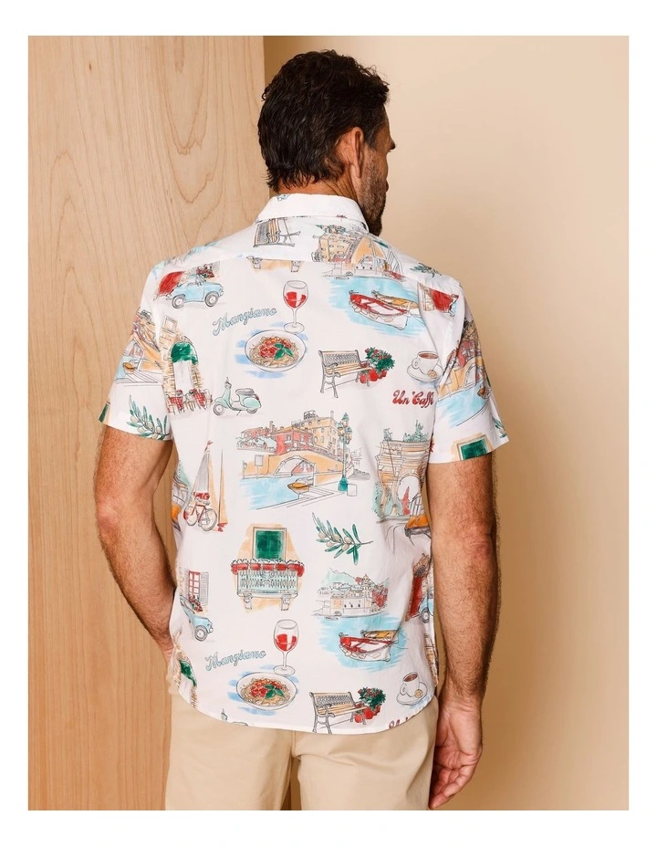 Ian Short Sleeve Illustrated Print Shirt in White image 6