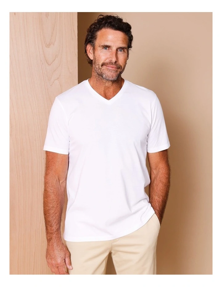 Reserve Brixton Plain V-Neck T-Shirt in White | MYER