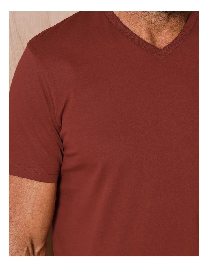 Brixton Plain V-Neck T-Shirt in Rust image 4