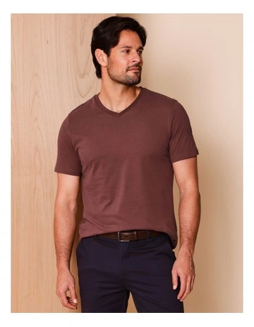 Brixton Plain V-Neck T-Shirt in Aubergine