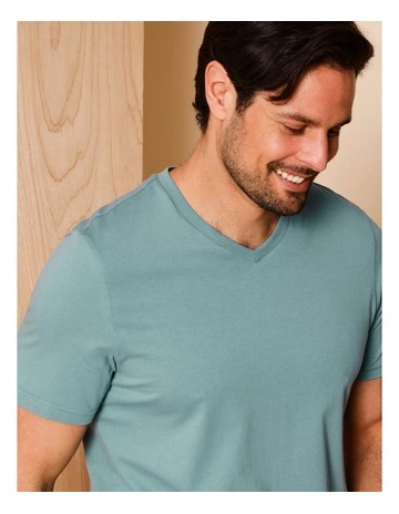 Essential Victor Plain V-Neck T-Shirt in Dusty Blue