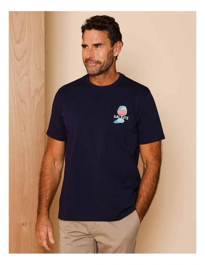 Gio Placement Print T-Shirt in Navy image 2