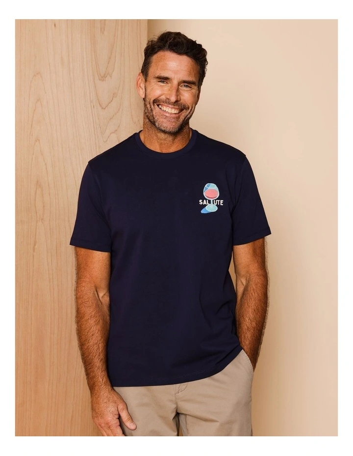 Gio Placement Print T-Shirt in Navy image 4