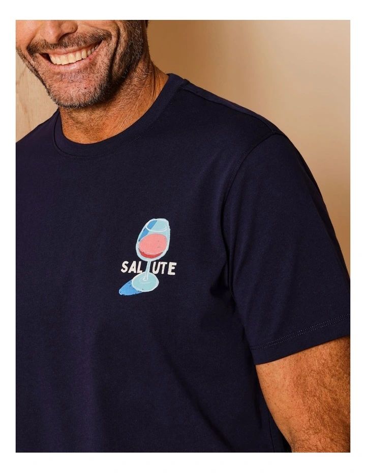 Gio Placement Print T-Shirt in Navy image 5