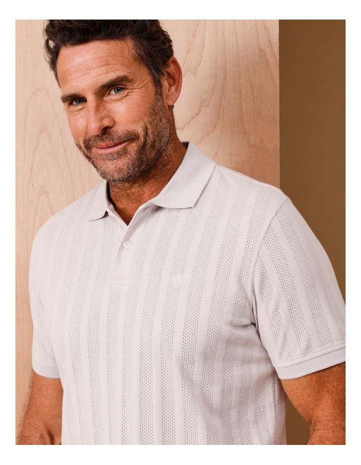 Hugo Short Sleeve Textured Knit Polo in Stone image 1