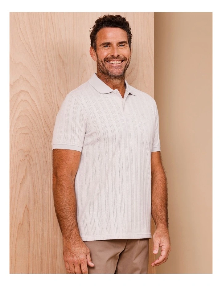 Hugo Short Sleeve Textured Knit Polo in Stone image 2