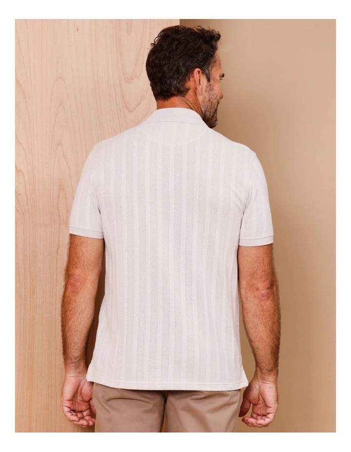 Hugo Short Sleeve Textured Knit Polo in Stone image 6