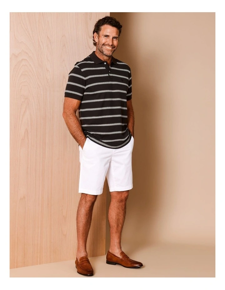 Harrison Short Sleeve Stripe Textured Knit Polo in Chocolate image 2