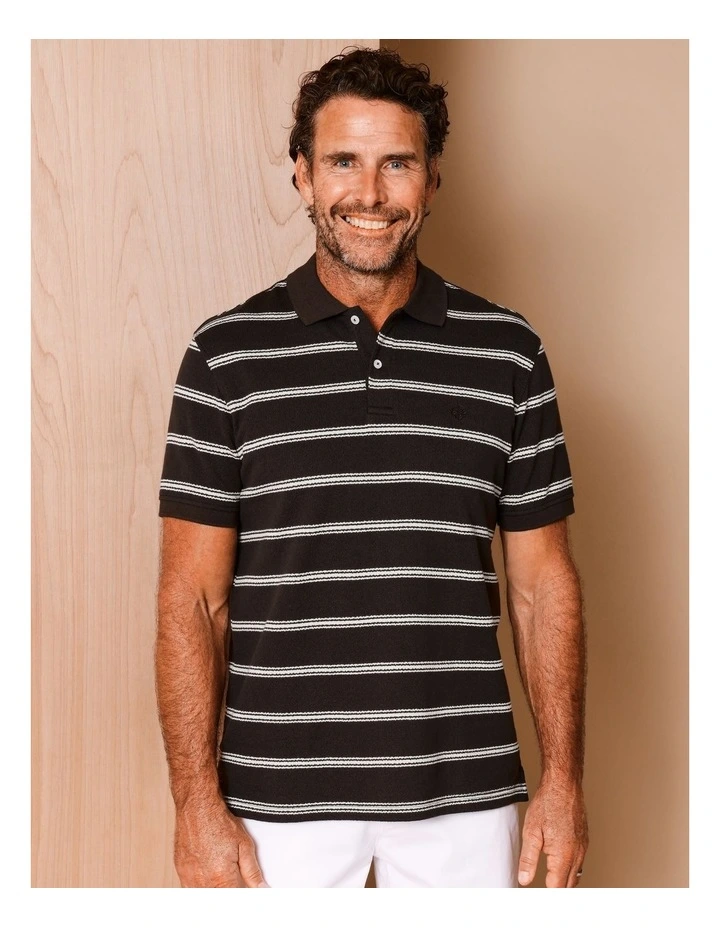 Harrison Short Sleeve Stripe Textured Knit Polo in Chocolate image 4