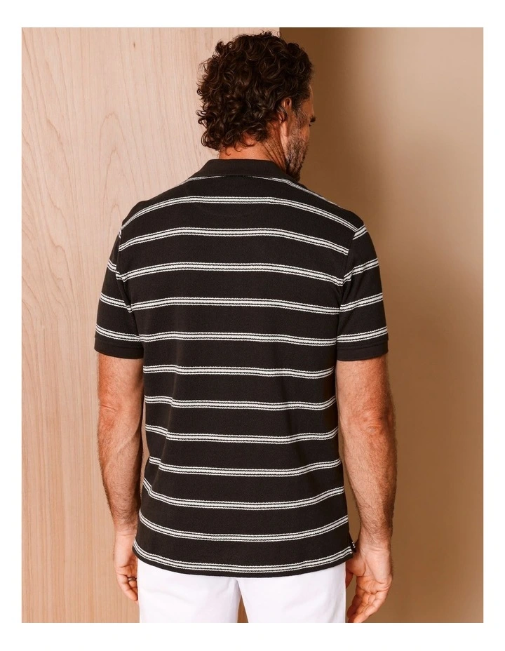 Harrison Short Sleeve Stripe Textured Knit Polo in Chocolate image 6