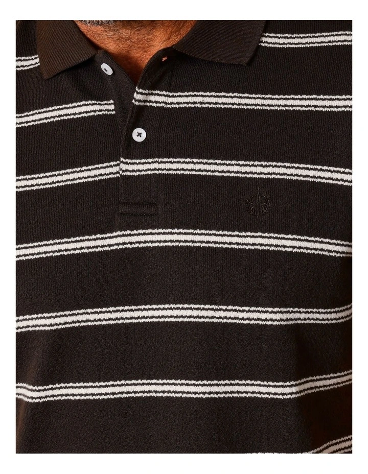 Harrison Short Sleeve Stripe Textured Knit Polo in Chocolate image 7