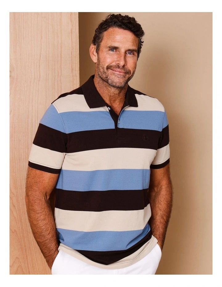 Banks Short Sleeve Stripe Polo in Chocolate image 1