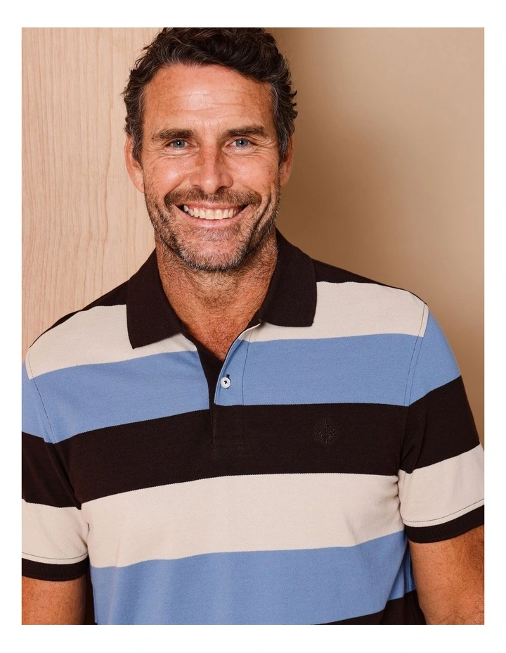 Banks Short Sleeve Stripe Polo in Chocolate image 2