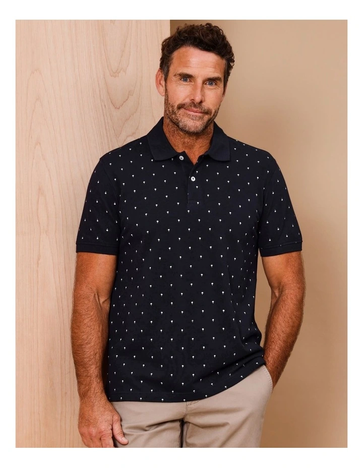 Timothy Short Sleeve Palm Print Polo in Navy image 1