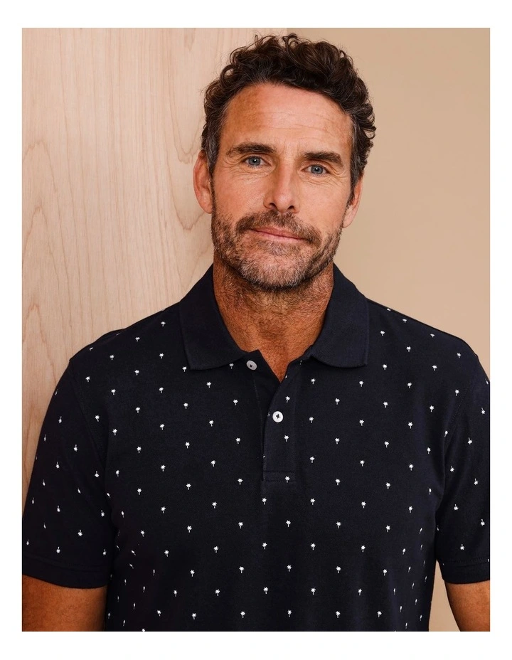 Timothy Short Sleeve Palm Print Polo in Navy image 3