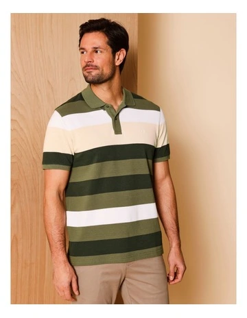 Essential Martin Birdseye Multi Stripe Polo in Khaki