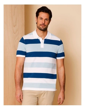 Essential Martin Birdseye Multi Stripe Polo in Blue