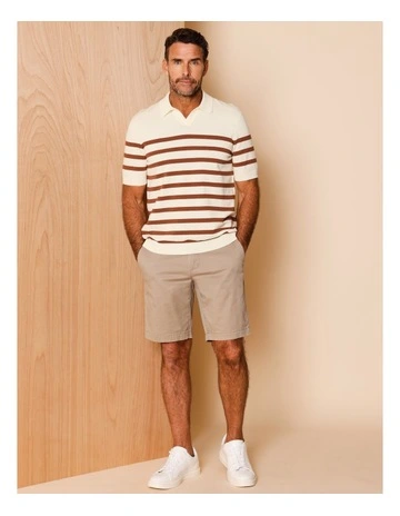 Beau Breton Stripe Knit Polo in Natural