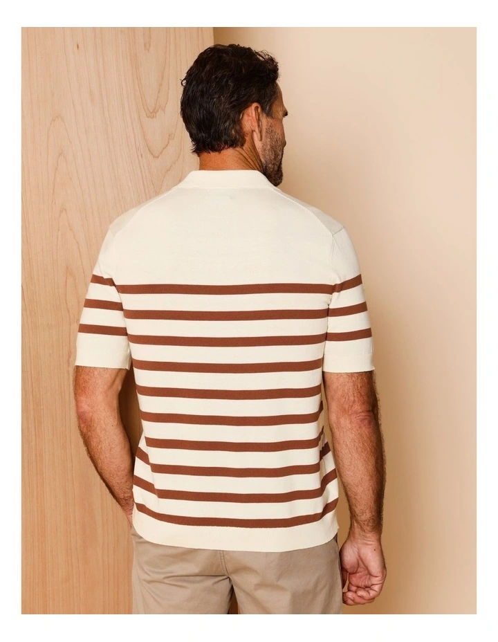 Beau Breton Stripe Knit Polo in Natural image 5