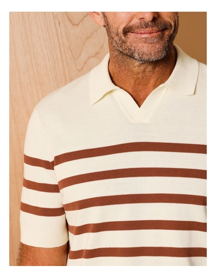 Beau Breton Stripe Knit Polo in Natural image 6