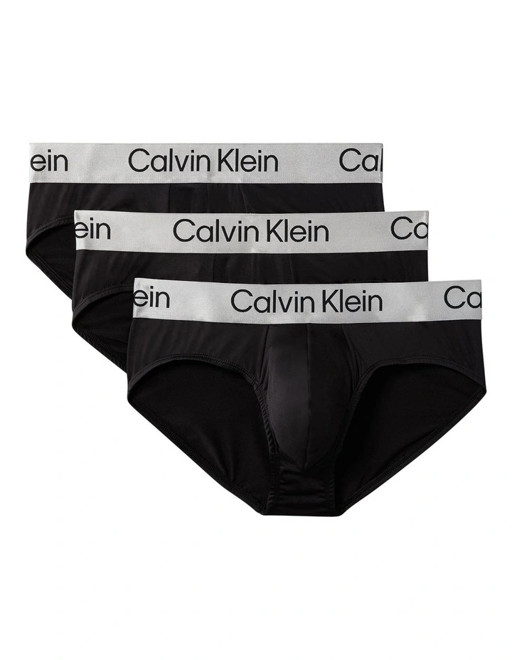 Brushed Microfibre Stretch Briefs 3 Pack in Black image 1