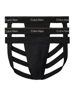 Icon Cotton Stretch Jock Straps 3 Pack in Black