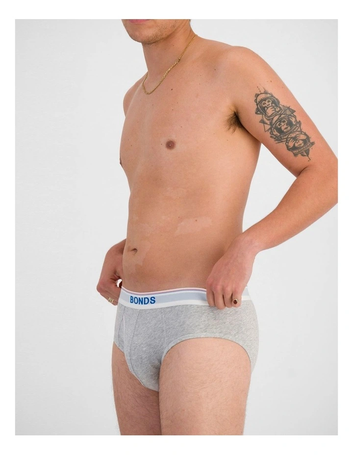 Guyfront Birthday Brief 3 Pack in New Grey Marle / White / Black image 4