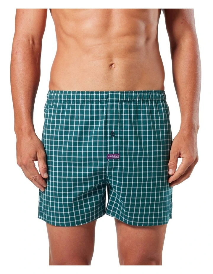 Grid Check Cotton Stretch Boxer Shorts in Forest image 1