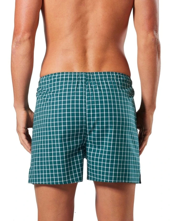 Grid Check Cotton Stretch Boxer Shorts in Forest image 3