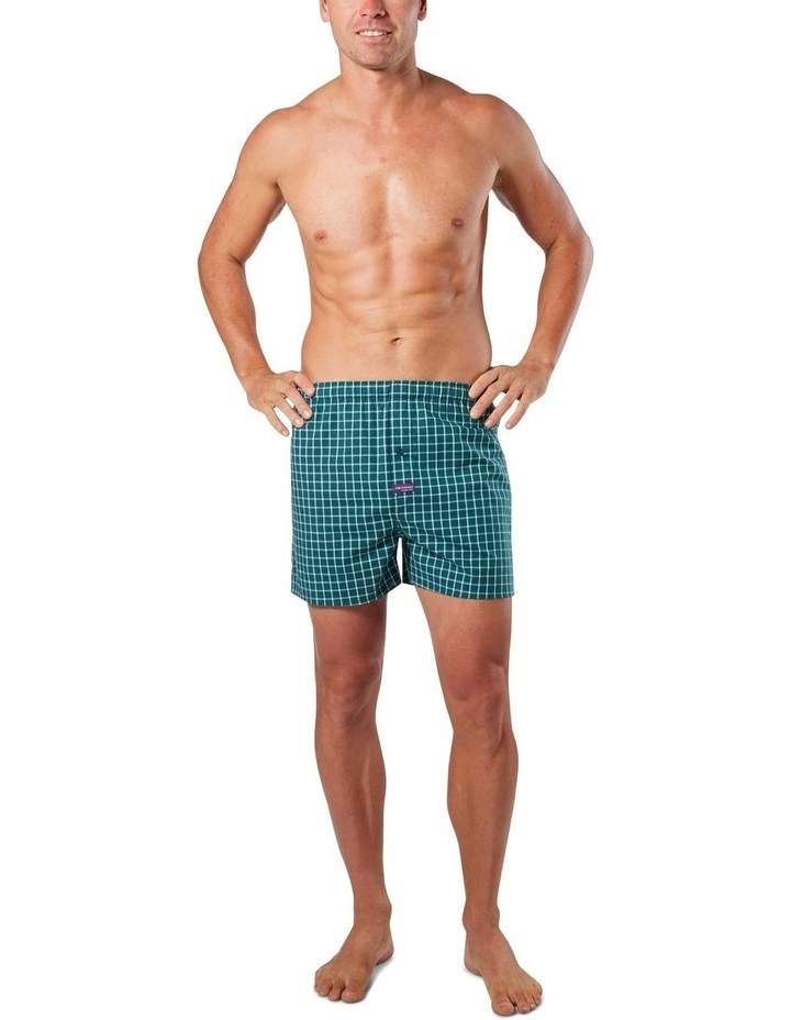 Grid Check Cotton Stretch Boxer Shorts in Forest image 4