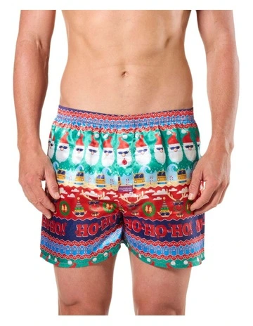 Ugly Ho Ho Ho Satin Boxer Short with Santa Hat in Multi