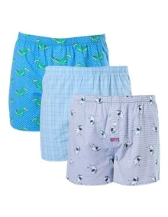 Sunny Jaws Woven Boxershorts 3 Pack in Blue